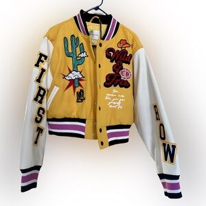 First Row Colorful Yellow Varsity Jacket with Embroidery
